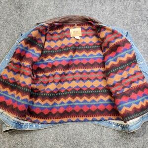 Vintage International Denim Jacket Mens 2XL Blue Trucker Aztec Blanket Lined